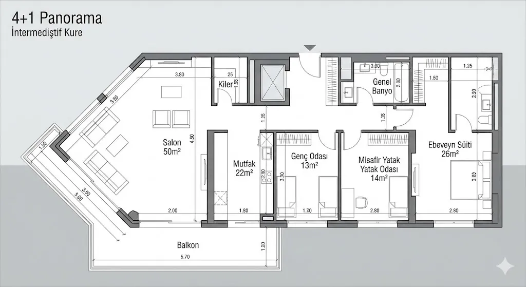 3D Mobilyalı Kesit (İzometrik)